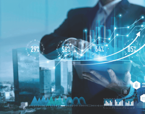 Graph showing upward business growth and success
